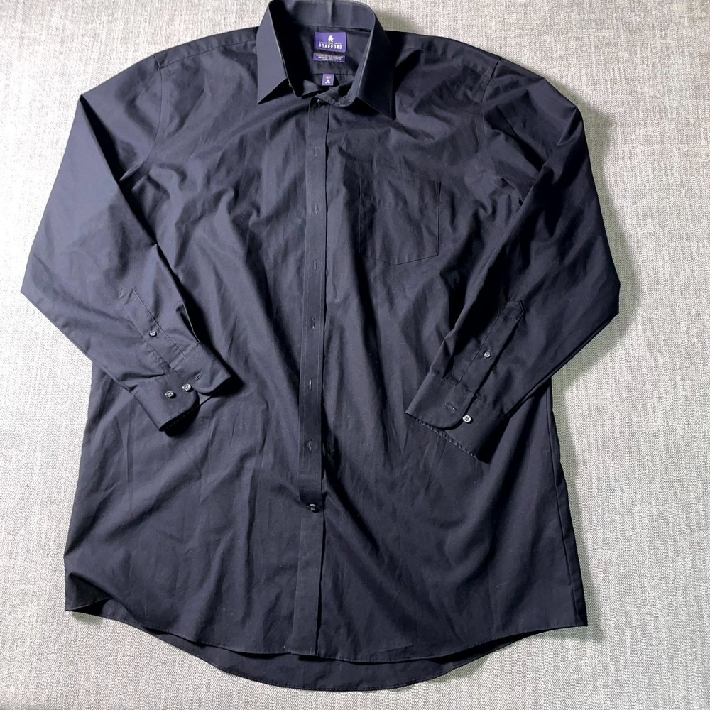 Stafford Performance Super Dress Shirt Mens 18 Black Cotton Formal Office Wear